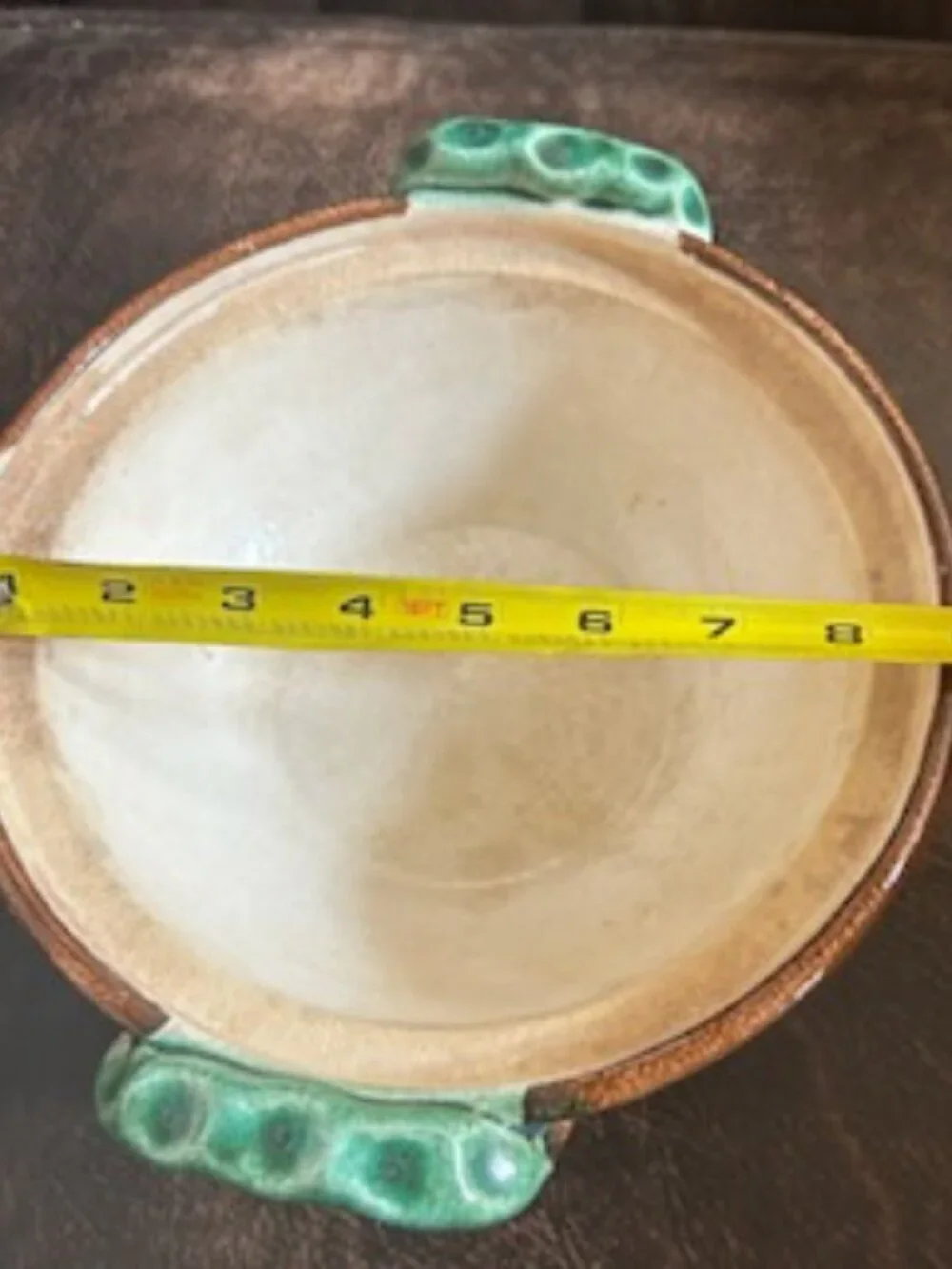 Rare Japanese Donabe Pottery Hot Pot Green-Glazed Lid Brown-Painted Ornate Base